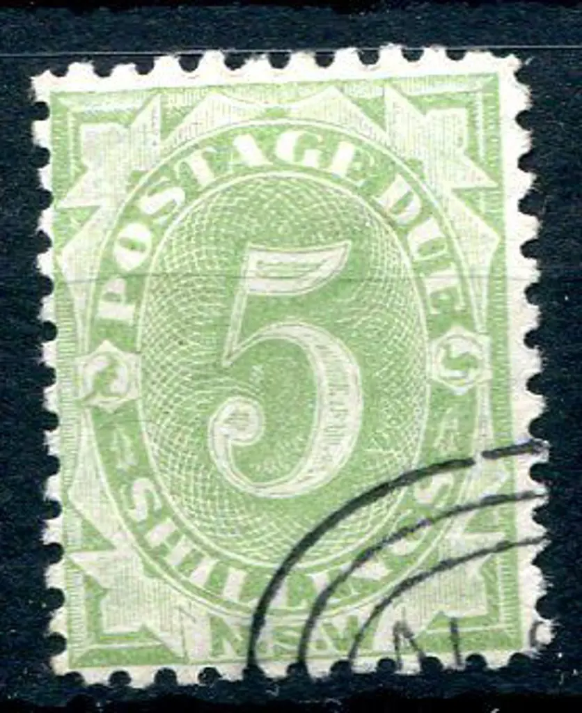 1891 5/- dull green, single line, perf. 11. CTO. ... Image 1++