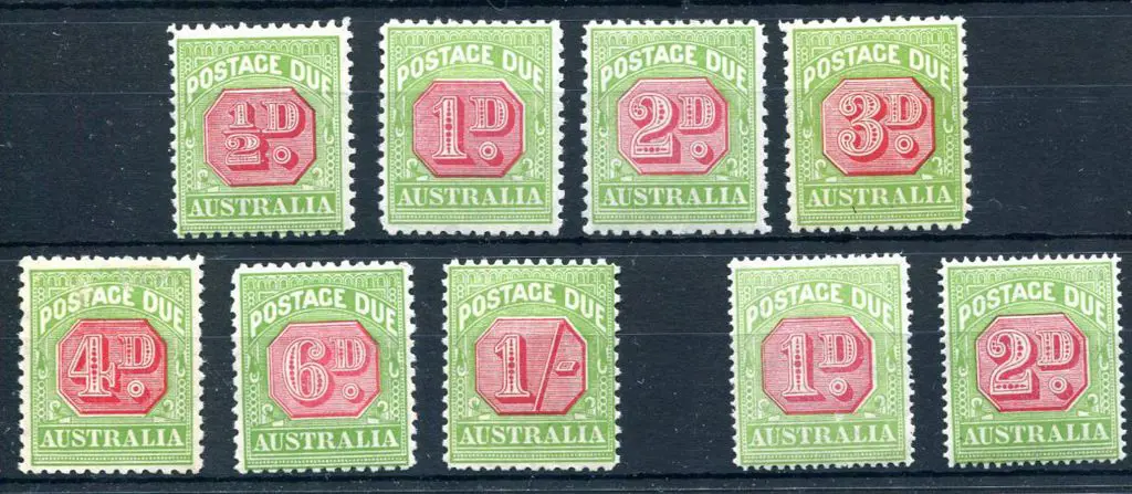 1931/36 ½d to 1/- wmk crown CA, perf. 14 SG D100 & ... Image 1++