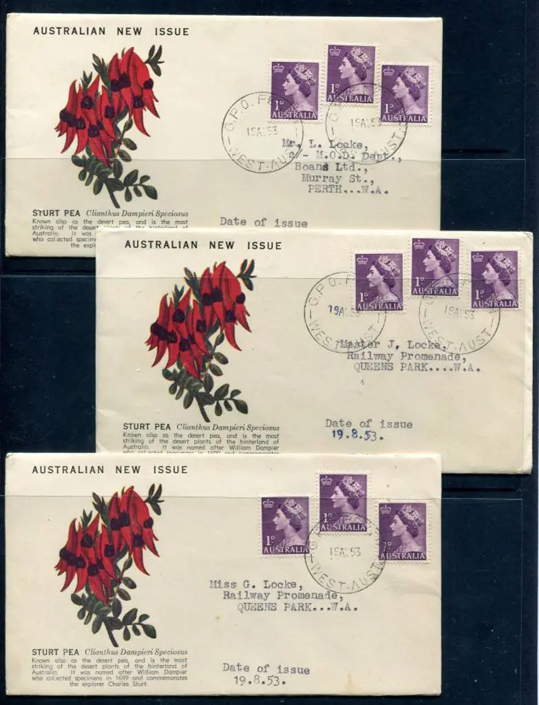 1953 (19th Aug) 1d purple QEII x 3 on 3 separate ... Image 1++