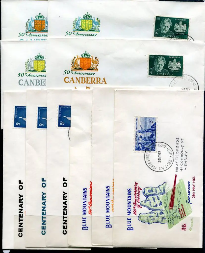 1963 5d Canberra (4), 5d Red Cross (3) & 5d Blue ... Image 1++