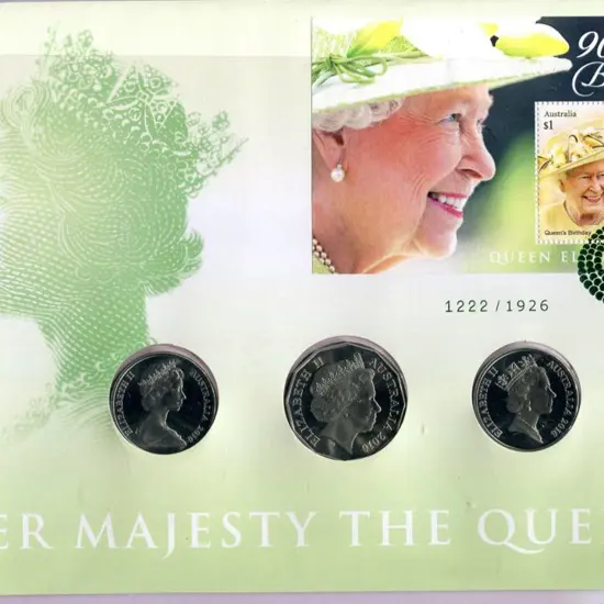 2016 (2nd Nov) QEII 90th B'day 3 coin ditto but ...