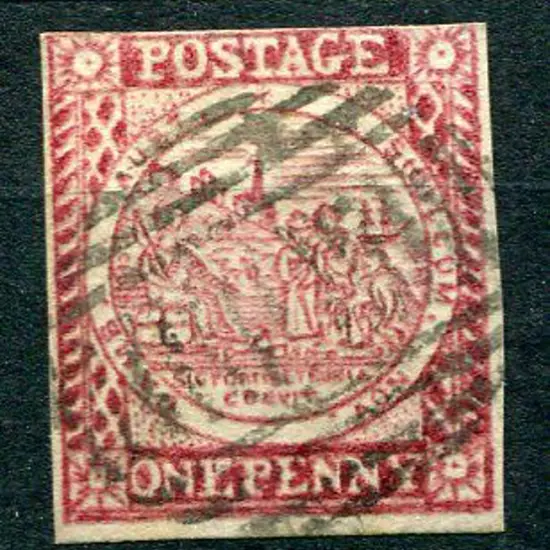 1850 1d vermilion with clouds, plate 2. Fine used ...