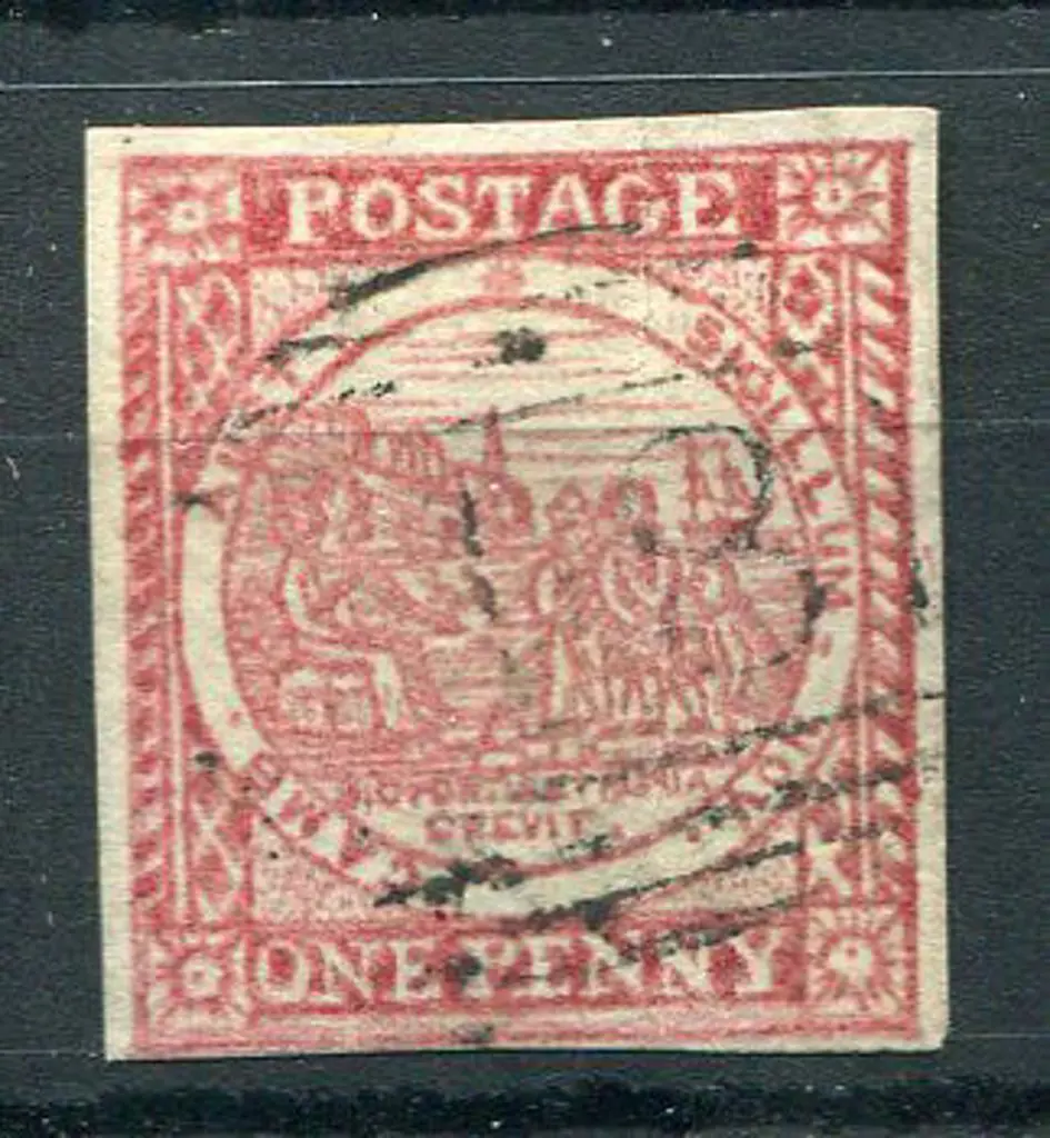 1850 1d dull carmine Sydney view on hard greyish ... Image 1++