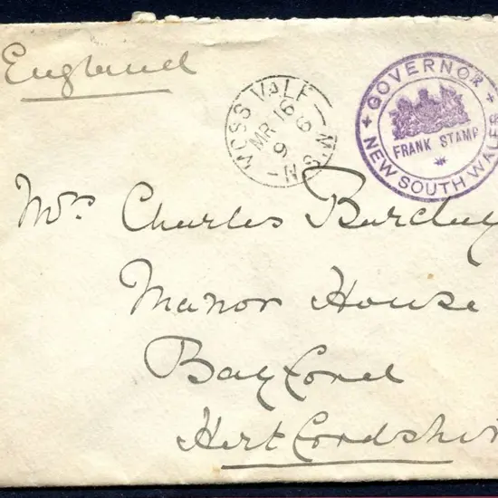 1896 (16th Mar) Govt House Sydney env used to the ...