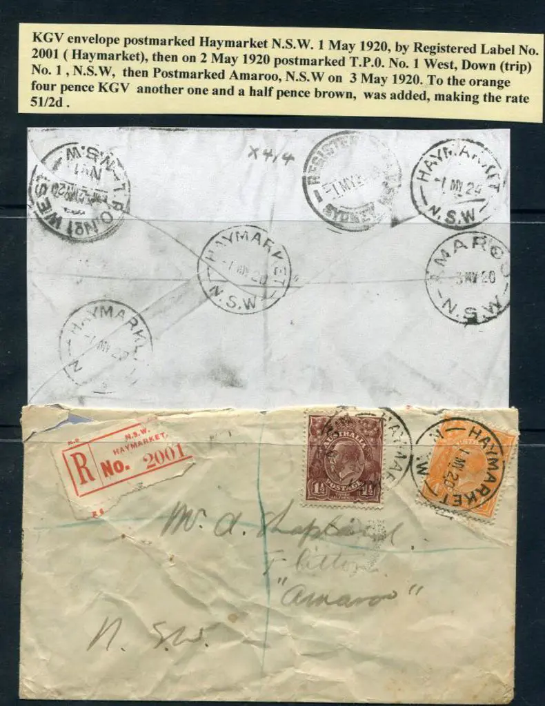 1920 (1st May) registered cover from Haymarket, ... Image 1++