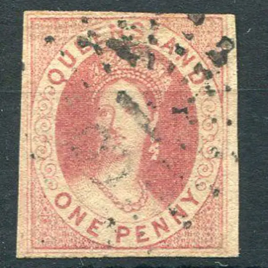 1860 1d carmine-rose with 4 full margins. Fine ...