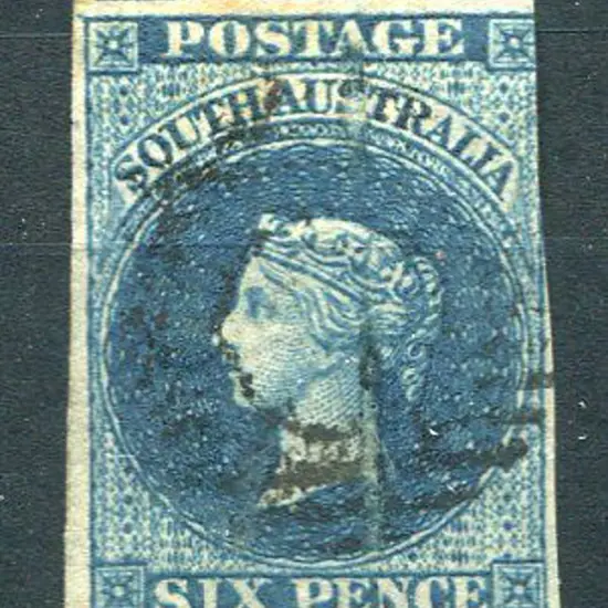 1855 6d deep blue imperf. 3½ margin example. SG 3, ...