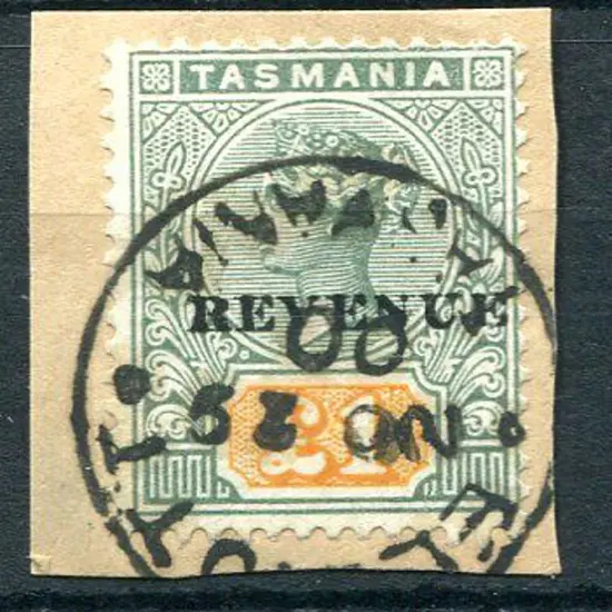 1900 £1 green & yellow QV ovptd "REVENUE" on small ...