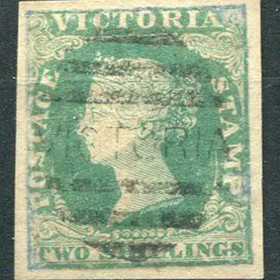 1854 2/- dull bluish-green on pale yellow. Fine ...
