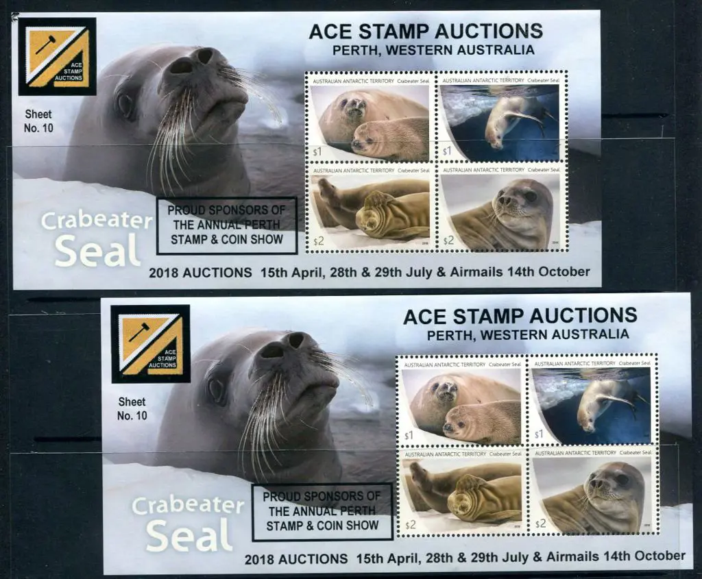 2018 AAT Crabeater Seal M/S's ovptd "Ace Stamp ... Image 1++