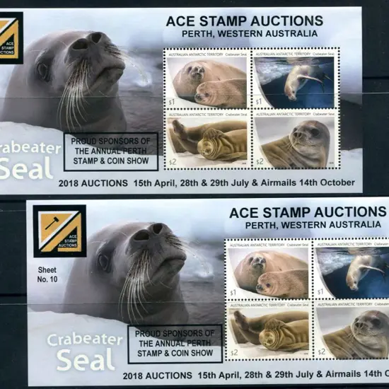 2018 AAT Crabeater Seal M/S's ovptd "Ace Stamp ...