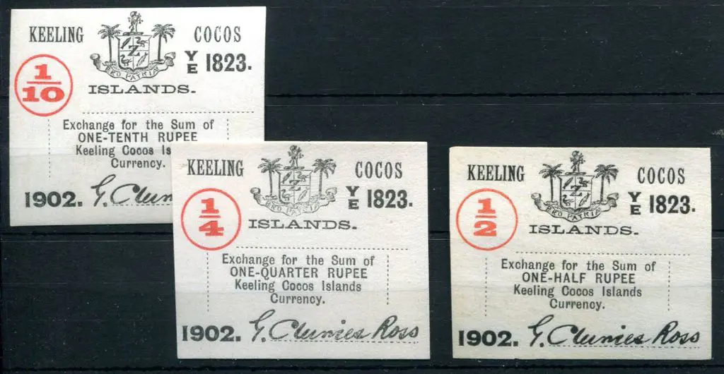1902 ⅒,,¼ & ½ rupee bank notes on thin white card ... Image 1++