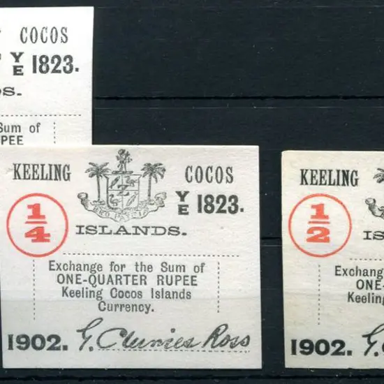 1902 ⅒,,¼ & ½ rupee bank notes on thin white card ...