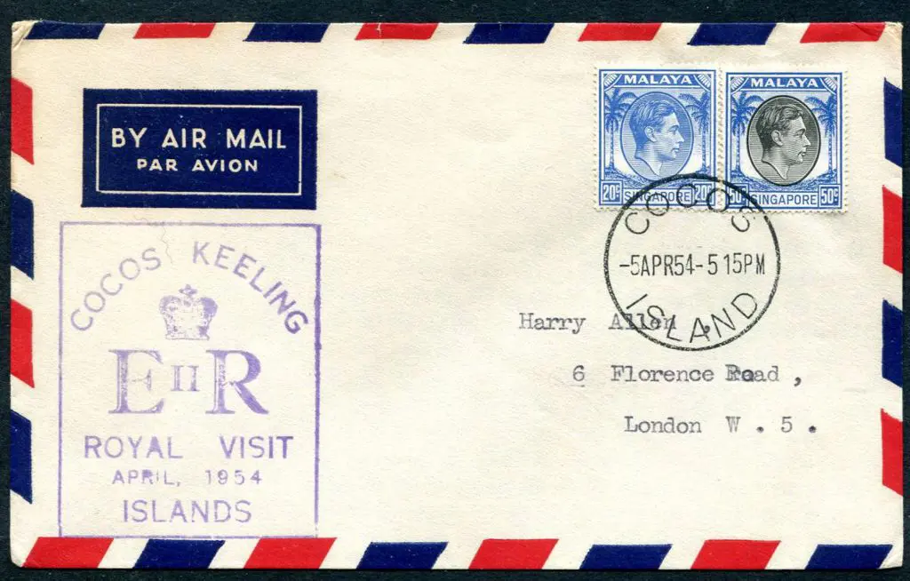 1954 (5th Apr) 50c Singapore KGVI pair tied by a ... Image 1++