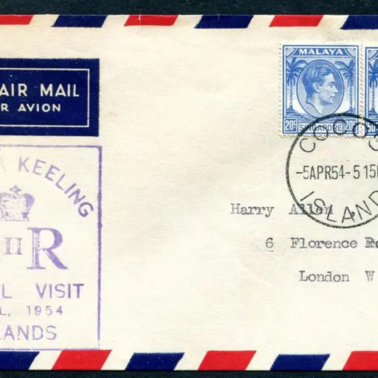 1954 (5th Apr) 50c Singapore KGVI pair tied by a ...