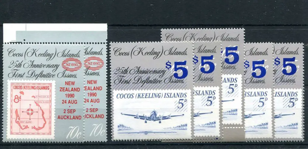 1990 $5 on 65c ovptd Constellation x 5 & NZ 1990 ... Image 1++