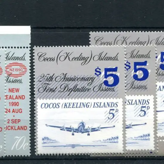1990 $5 on 65c ovptd Constellation x 5 & NZ 1990 ...