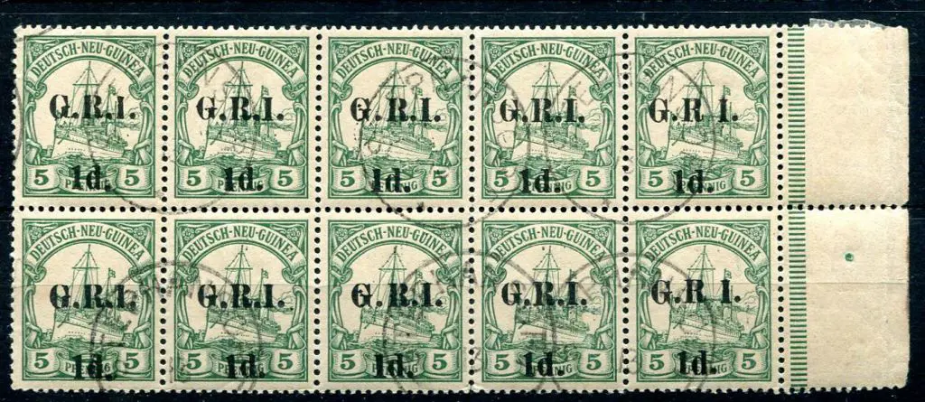1914/15 1d on 5pf green block of 10 (5x2) from ... Image 1++