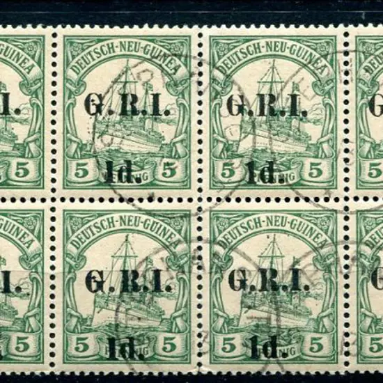 1914/15 1d on 5pf green block of 10 (5x2) from ...