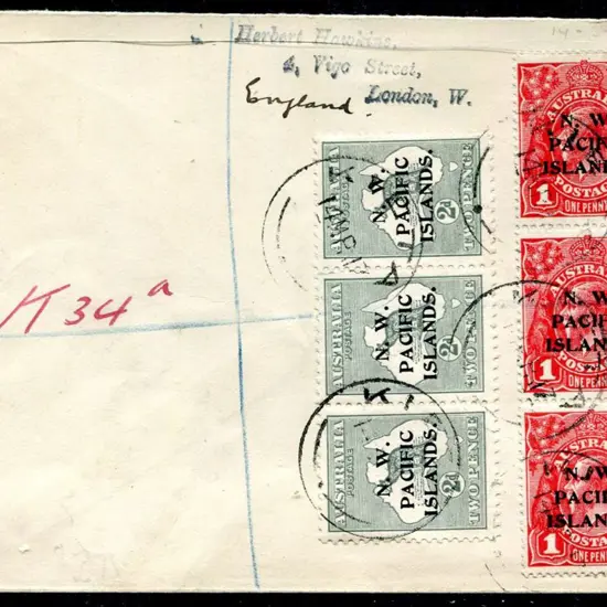 1917 (14th Mar) 1d red KGV vertical "abc" strip of ...