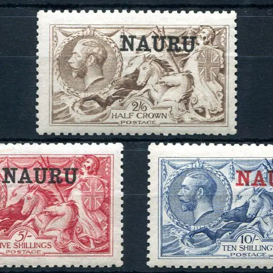 1916 2/6d brown, 5/- bright carmine & 10/- pale ...