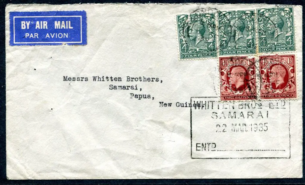 1935 (Feb) Inwards flown cover from Great Britain ... Image 1++