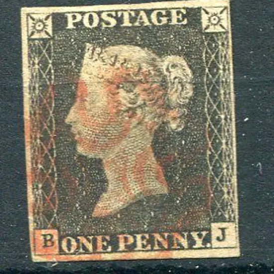 1840 1d black used with red Maltese Cross cancel. ...