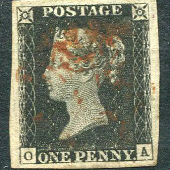 1840 1d black with indistinct red Maltese Cross. ...