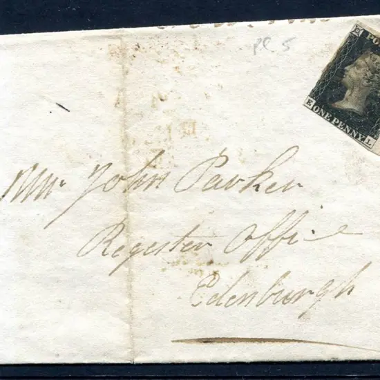 1840 1d black, plate 5, with just touching to ...