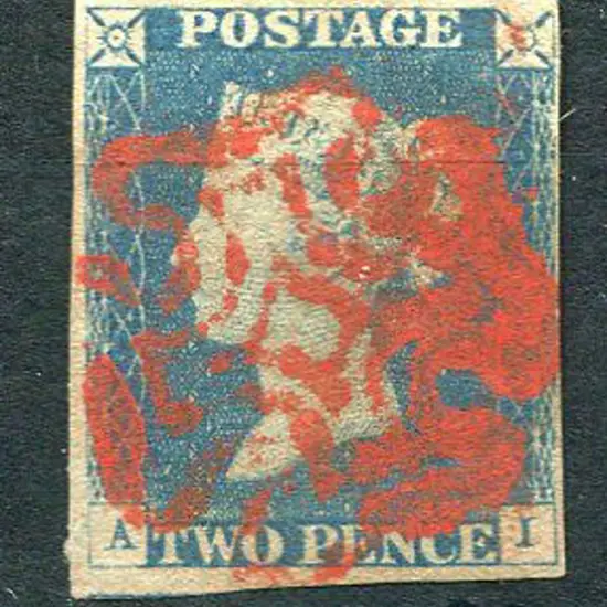 1840 2d pale blue, plate 6 with 4 margins (close ...