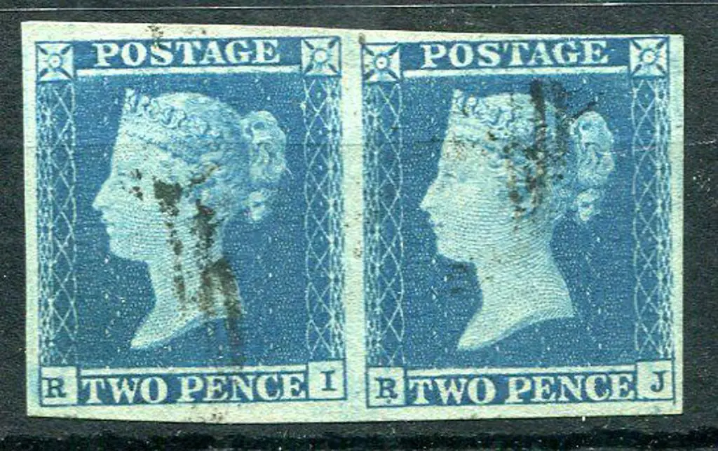 1841 2d blue horizontal imperf pair with broad ... Image 1++