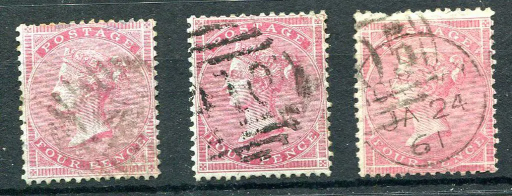 1855/57 4d carmine, small garter wmk in 2 shades ... Image 1++