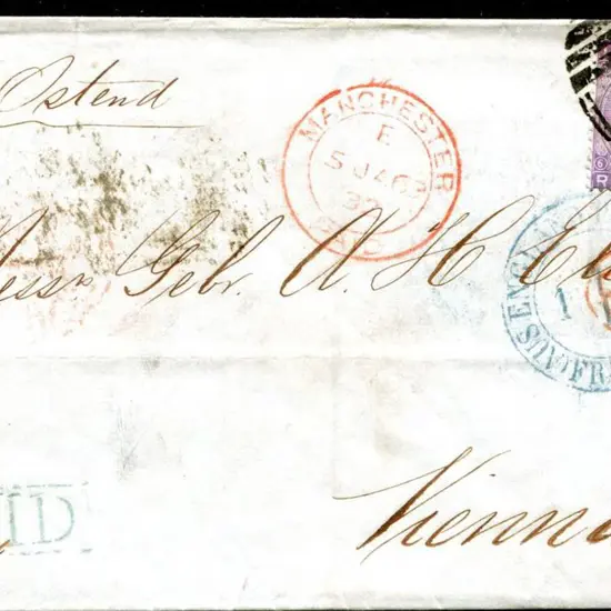 1869 (5th Jan) Entire with 6d lilac QV tied by ...