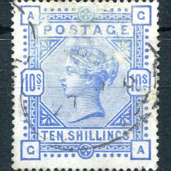 1883 10/- ultramarine QV fine used but light ...