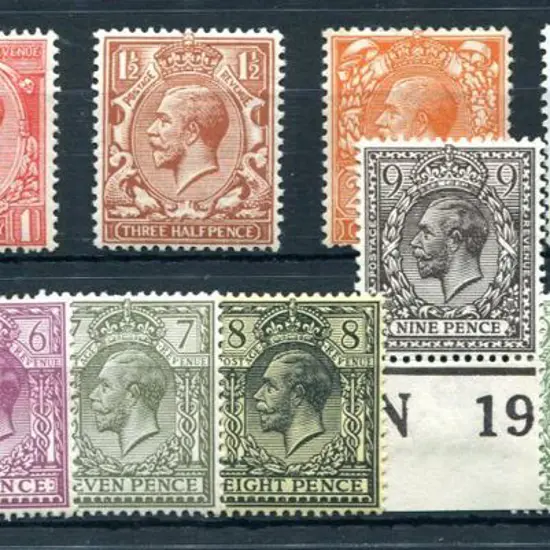 1912/24 ½d to 1/- KGV with Royal Cypher wmk. ...