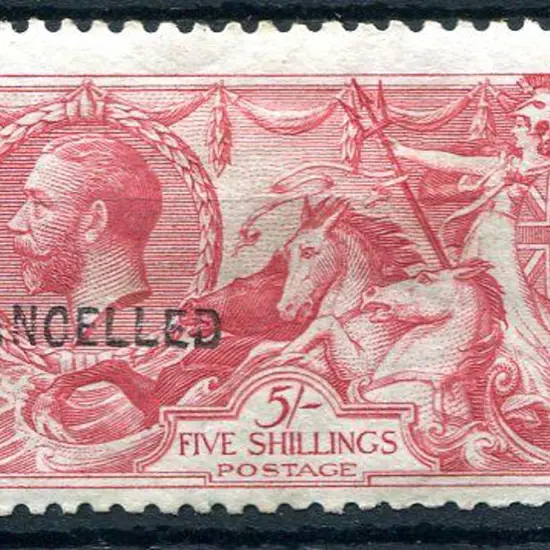 1913 5/- rose-carmine Seahorse Waterlow printing ...