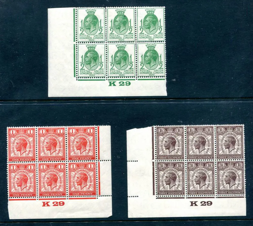 1929 ½d, 1d & 1½d UPU matching control K29 blocks ... Image 1++