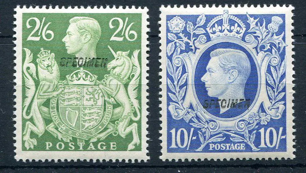 1939/48 2/6d yellow green & 10/- ultramarine KGVI ... Image 1++