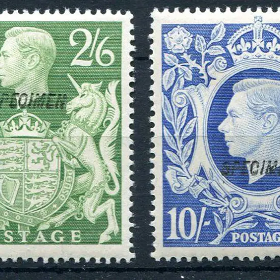 1939/48 2/6d yellow green & 10/- ultramarine KGVI ...