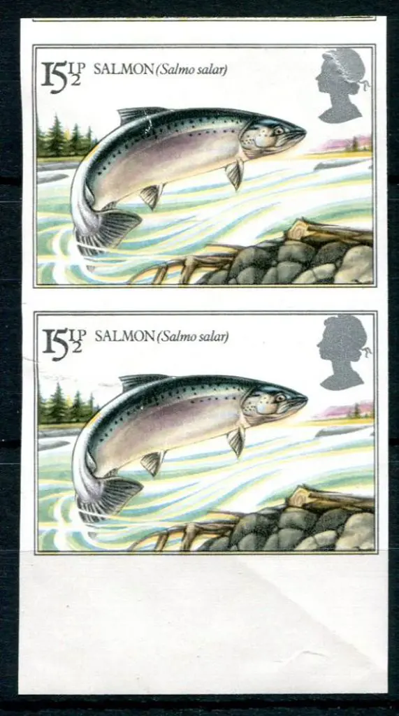 1983 15½p Salmon vertical imperforate pair with ... Image 1++