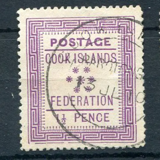 Cook Islands 1892 1d black with paper hinge ...