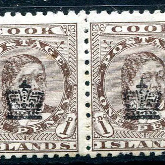 Cook Islands 1901 1d brown pair perf. 11 ovptd ...