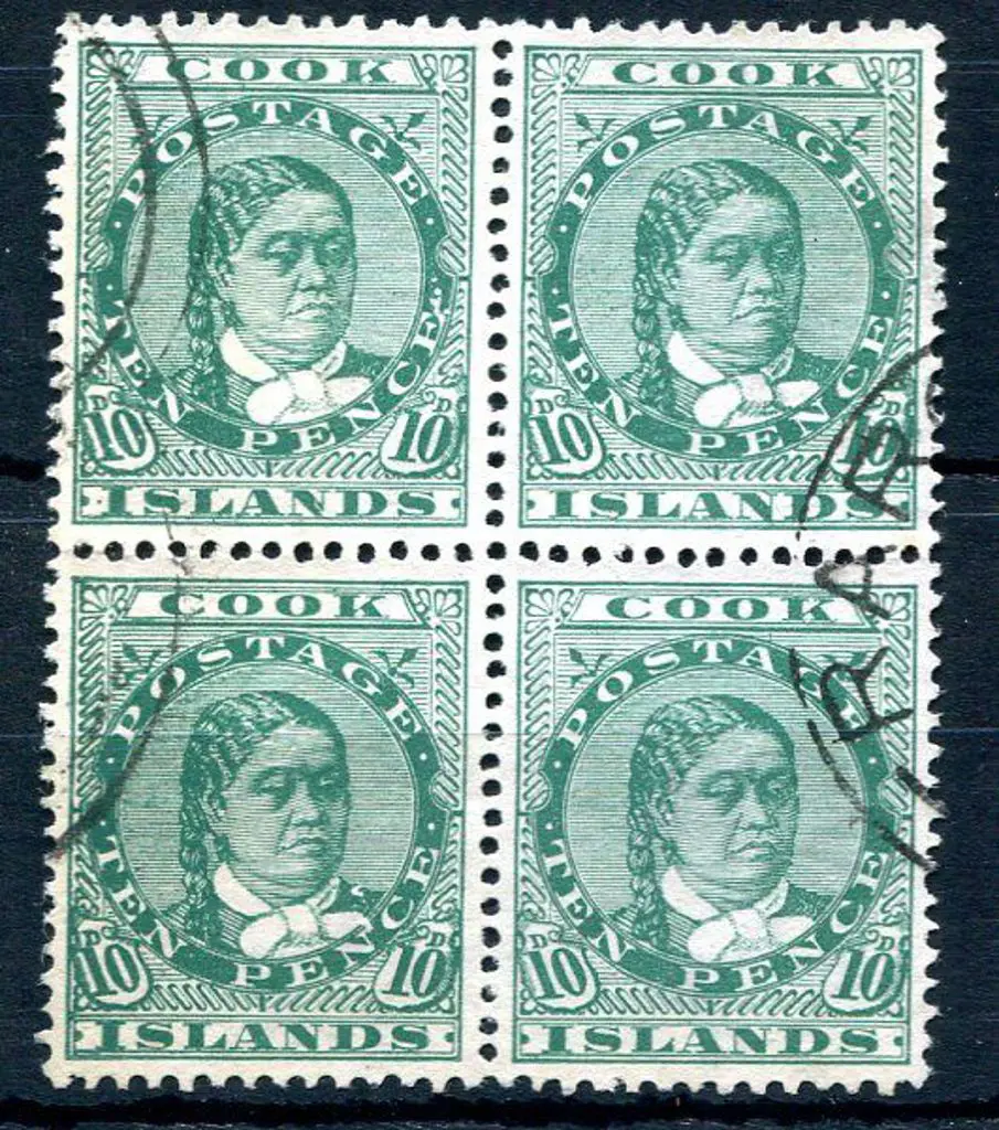 Cook Islands 1918/19 10d green perf. 14x15. Well ... Image 1++