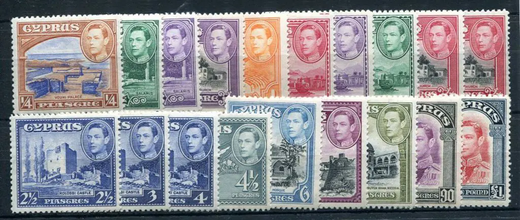 Cyprus 1938/51 1/4pi to £1 KGVI pictorials, ... Image 1++