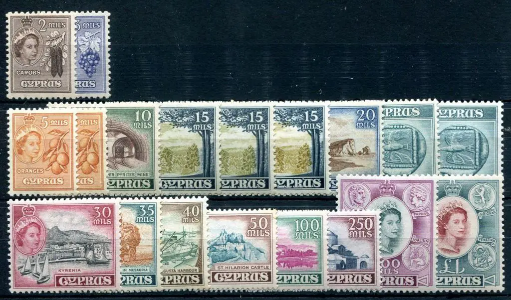 Cyprus 1955/58 QEII pictorials with all listed ... Image 1++
