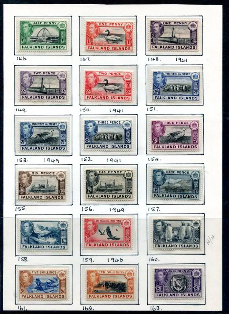 Falkland Islands 1928/50 KGVI pictorials set of 18 ... Image 1++