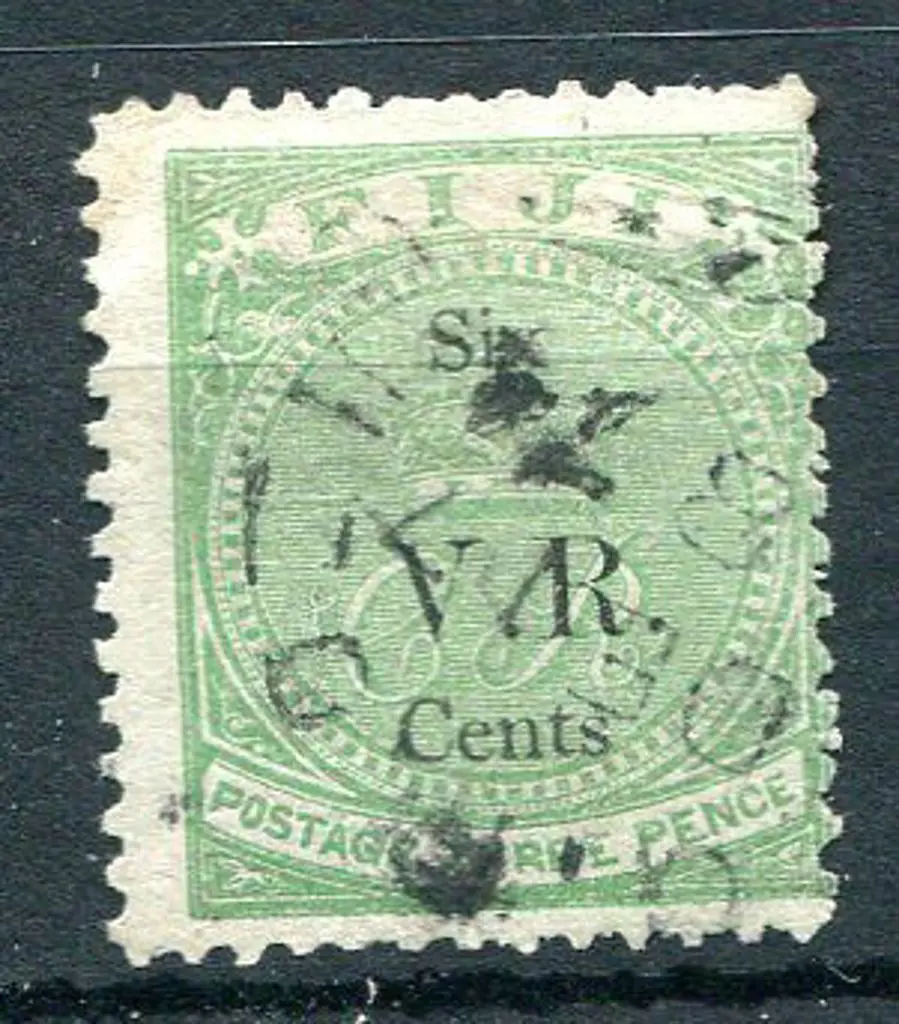 Fiji 1874 "V.R." (SG type 6) ovpt on 1872 "Six ... Image 1++