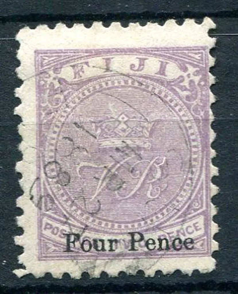 Fiji 1878/99 "Four Pence" 14mm surcharge on 2d ... Image 1++