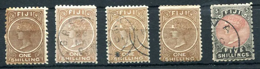 Fiji 1881/99 1/- deep brown perf. 10 MLH (toned), ... Image 1++