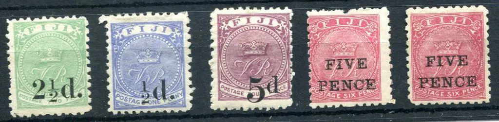 Fiji 1891 2½d (type 14) surcharge on 2d green MLH, ... Image 1++